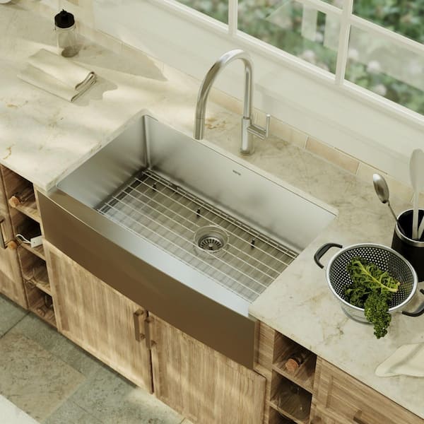 EL-84 Stainless Steel 33 in. Single Bowl Farmhouse/Apron Front Kitchen Sink Kit