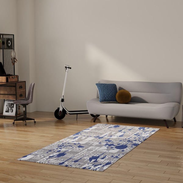 Imagination Blue 4 ft. x 5 ft. Graphic Contemporary Area Rug