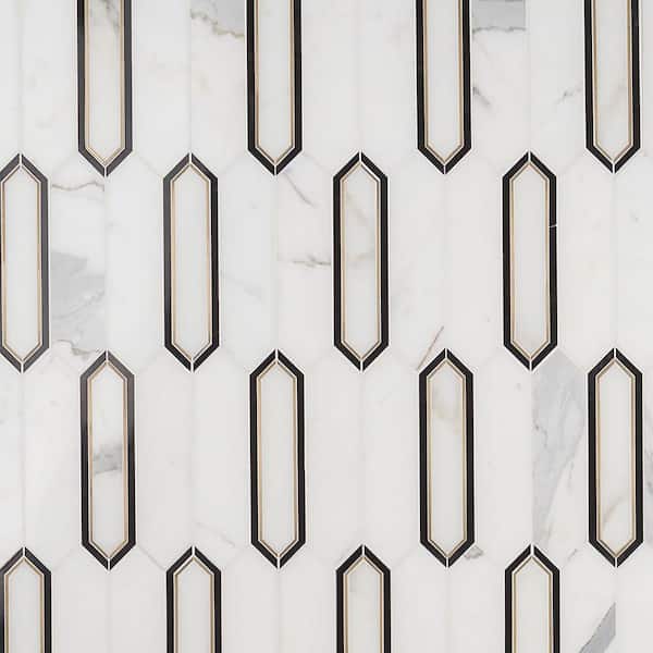 Zip Calacatta 11.65 in. x 13.62 in. Polished Marble and Brass Wall Mosaic Tile (1.1 Sq. Ft./Each)