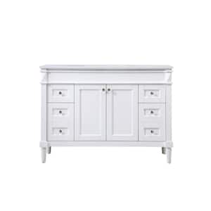 Simply Living 48 in. W x 21 in. D x 35 in. H Bath Vanity in White with Ivory White Engineered Marble Top