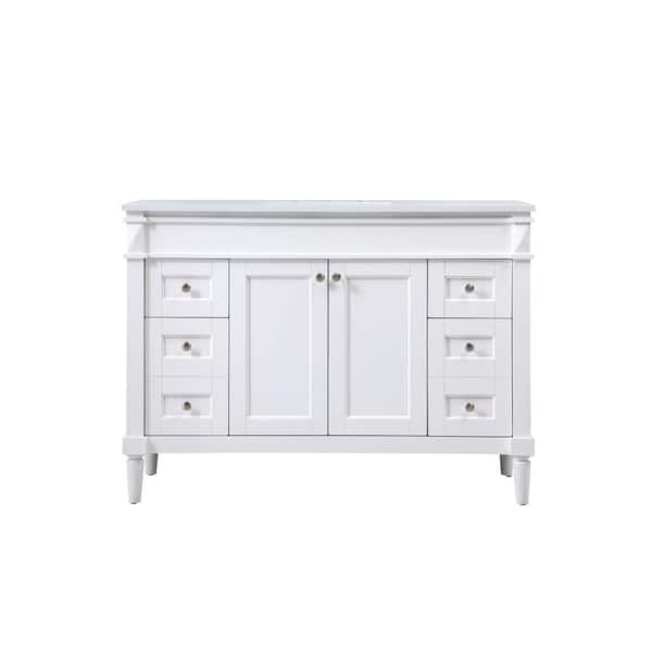 Unbranded Simply Living 48 in. W x 21 in. D x 35 in. H Bath Vanity in White with Ivory White Engineered Marble Top