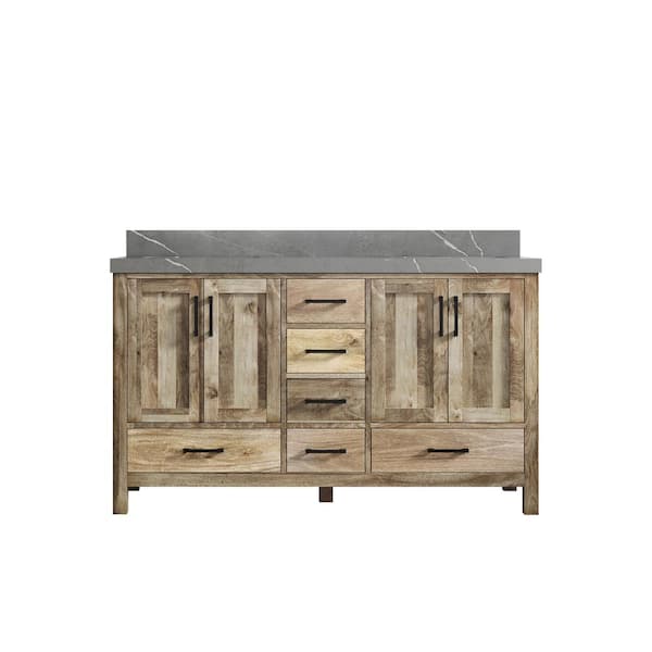 Willow Collections Malibu Mango 60 in. W x 22 in. D x 36 in. H Double Sink Bath Vanity in Natural with 2 in. Piatra Quartz Top