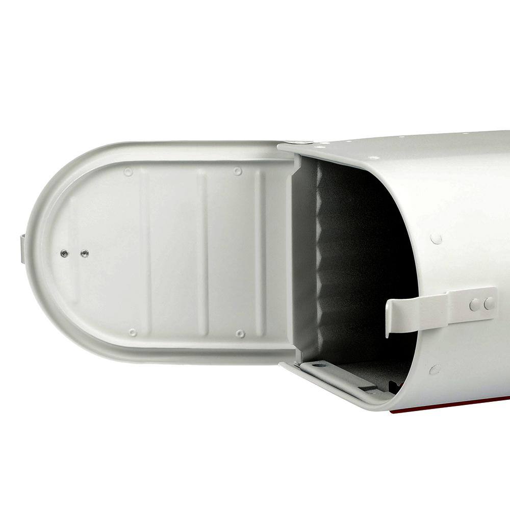 Large White Aluminum Post Mount Mailbox with Red Flag