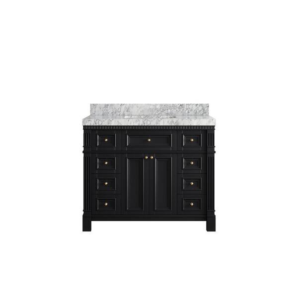 Willow Collections Paris 42 in. W x 22 in. D x 36 in. H Single Sink Bath Vanity in Black with 2 in. Carrara Marble Top