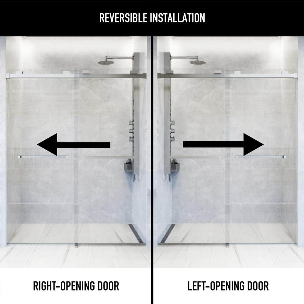 Houston Frameless Sliding Shower Door with Clear Glass and Stainless Steel Finish