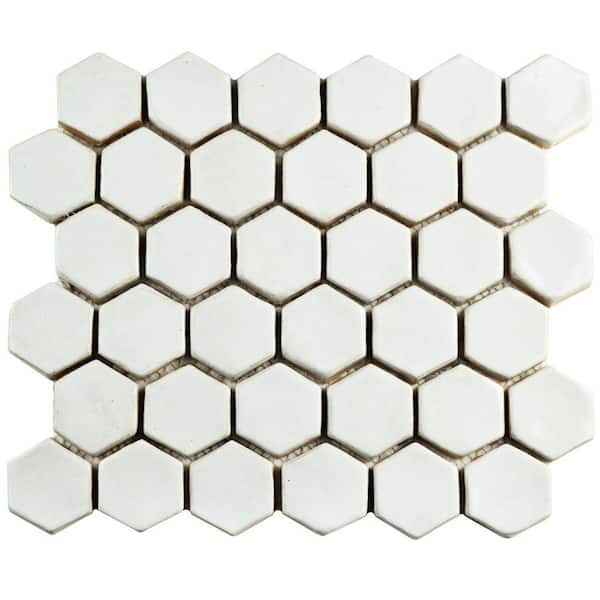 Merola Tile Cobble Hexagon White 10-1/2 in. x 12 in. x 13 mm Ceramic Mosaic Tile