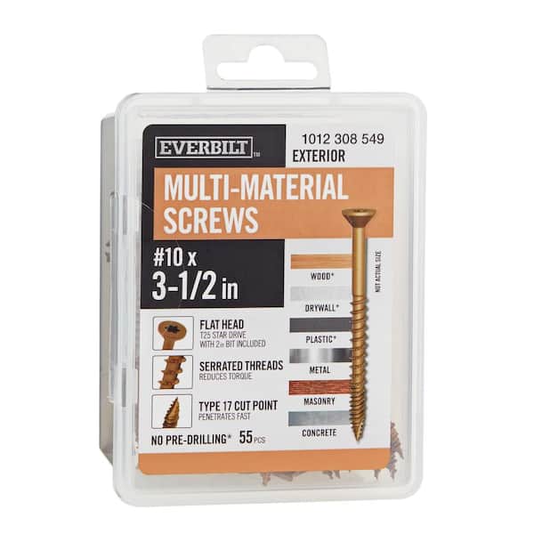 10 x 3-1/2 in. Brown 6-Lobe Torx Drive Exterior Flat Head Multi-Material Screw 1 lb.-Box (55-piece)
