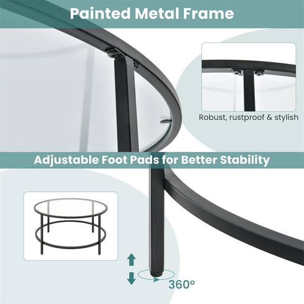 Costway 36 in. Black Round Tempered Glass Tabletop Coffee