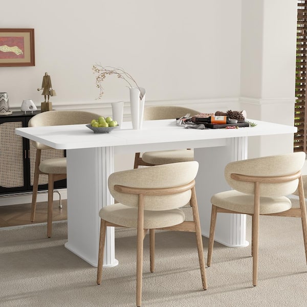 FUFU&GAGA White Wood 63 in. Width Rectangle Double Pedestal FUFU&GAGA White Wood 63 in. Width Rectangle Double Pedestal