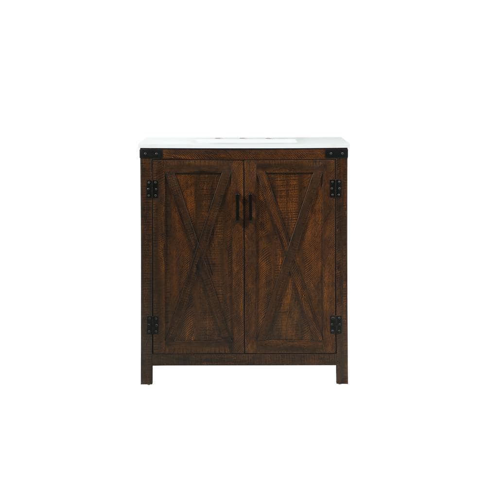 30 in. W x 19 in. D x 34 in. H Bath Vanity in Expresso with Ivory White Engineered Stone Top