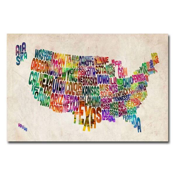 Trademark Fine Art 22 in. x 32 in. US States Text Map Canvas Art
