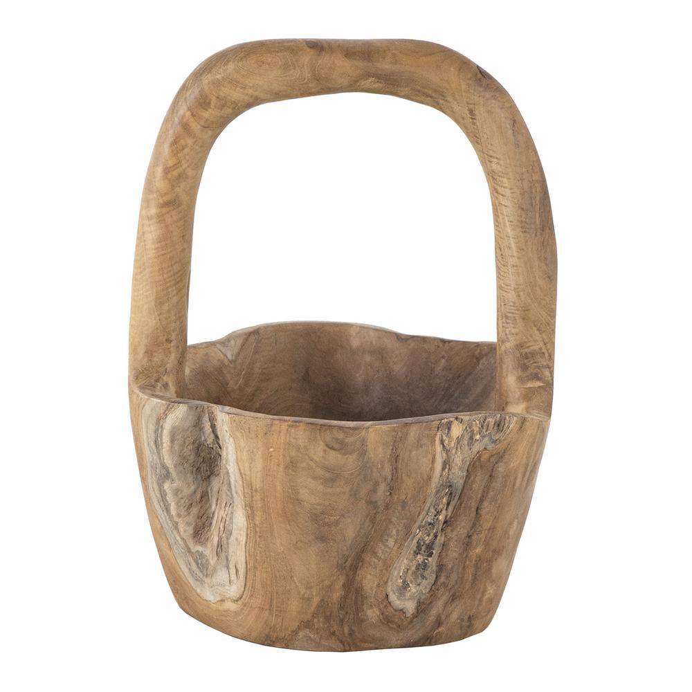Natural Teak Wood Round Bowl with Handle