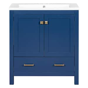 29.9 in. W x 18 in. D x 34 in. H Single Sink Freestanding Bath Vanity in Blue with White Ceramic Top