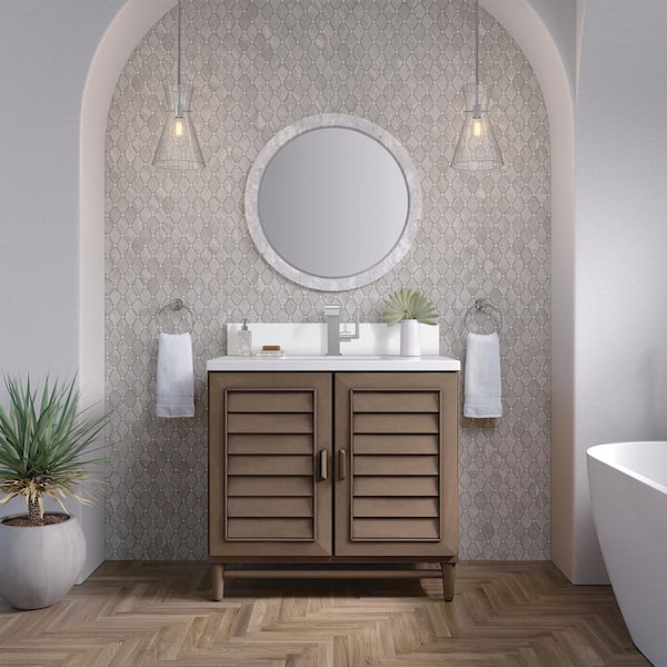 Portland 36.0 in. W x 23.5 in. D x 34.3 in. H Single Bathroom Vanity in Whitewashed Walnut with White Zeus Quartz Top