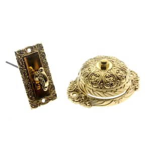 Solid Brass Ornate Mechanical Twist Door Bell in Polished Brass No Lacquer