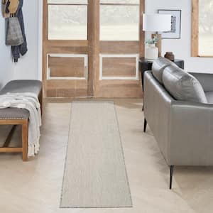 Courtyard Ivory/Silver 2 ft. x 8 ft. RunnerSolid Geometric Contemporary Indoor/Outdoor Area Rug