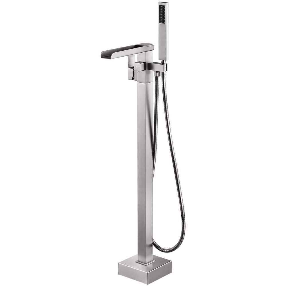 Single Handle Floor Mounted Freestanding Tub Faucet with Waterfall Spout and Handheld Shower in Brushed Nickel price history on PriceWatchPro