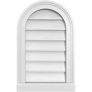 14 in. x 22 in. Round Top Surface Mount PVC Gable Vent: Decorative with Brickmould Sill Frame