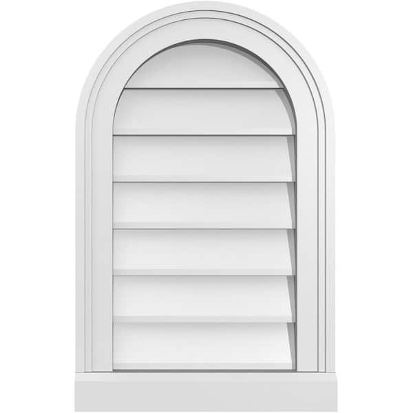 Ekena Millwork 14 in. x 22 in. Round Top Surface Mount PVC Gable Vent: Decorative with Brickmould Sill Frame