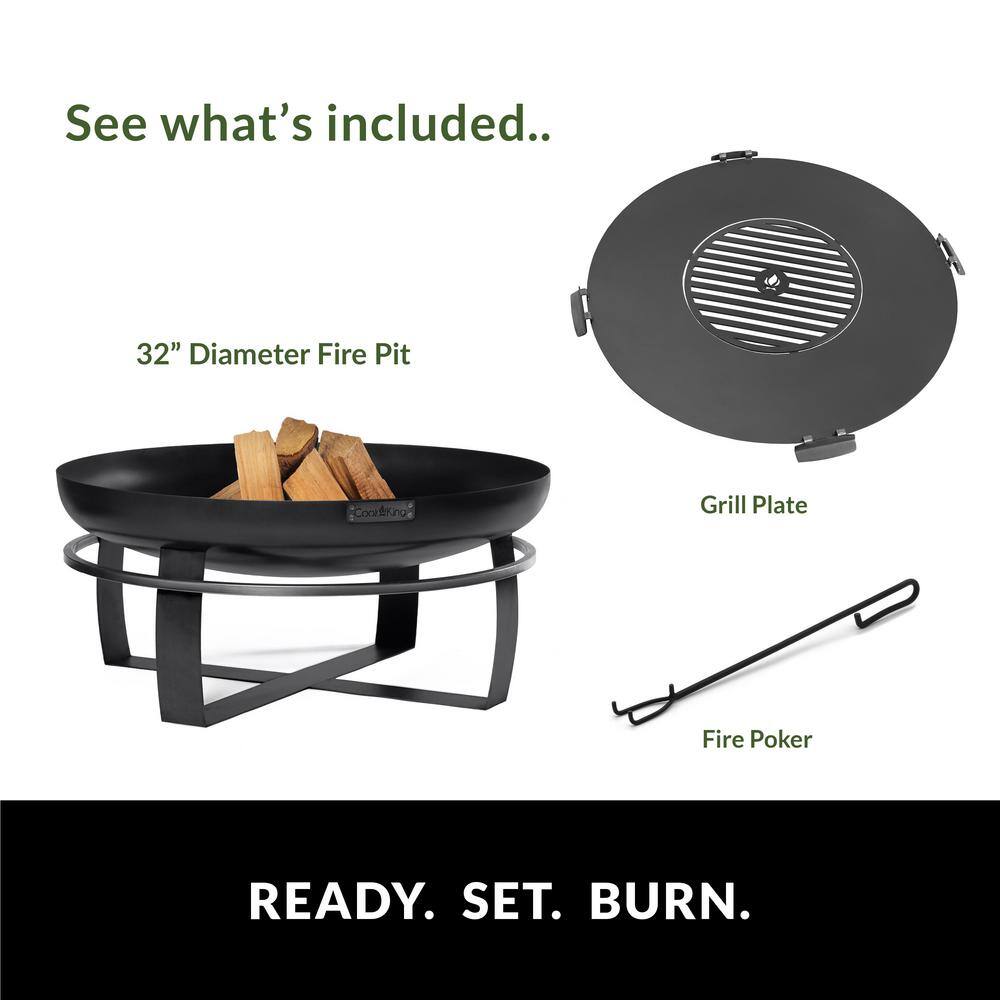 Viking 32" Black Steel Fire Pit with Grill Plate