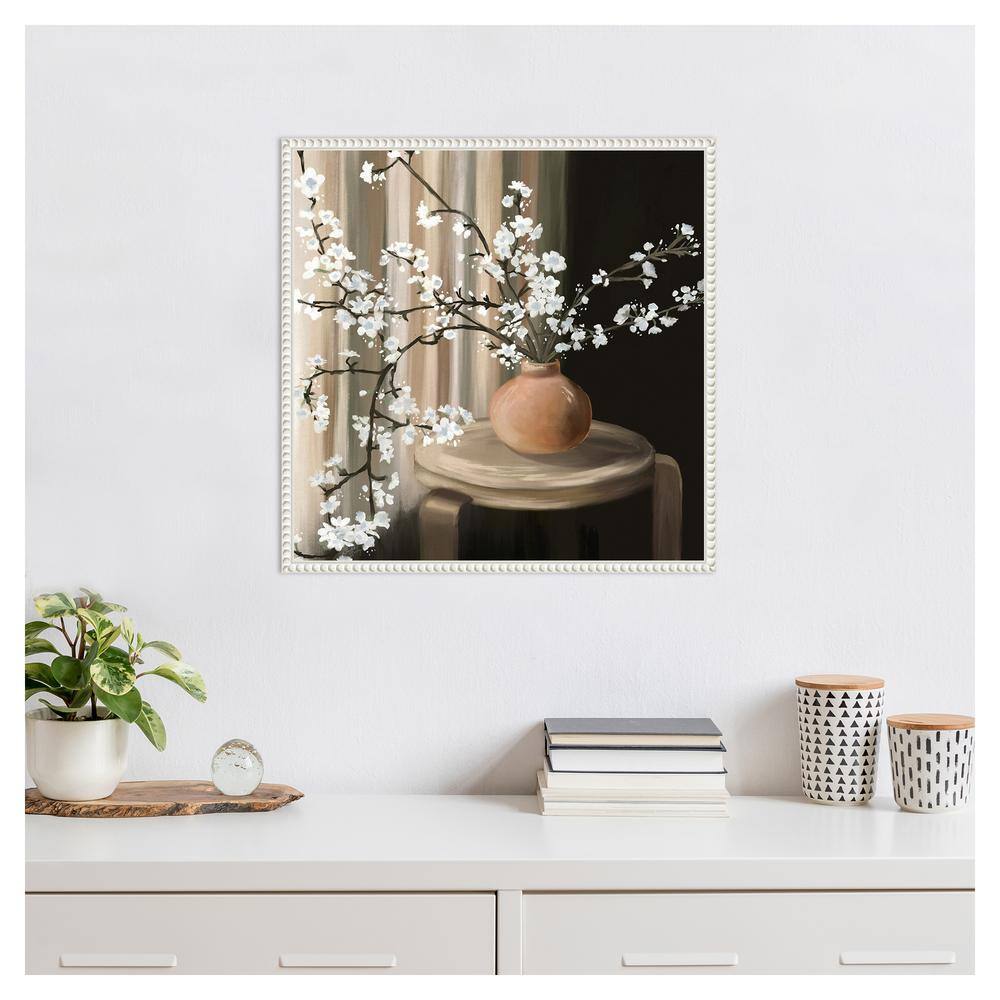 Elizabeth Medley White Blossoms Canvas Art with Beaded Frame