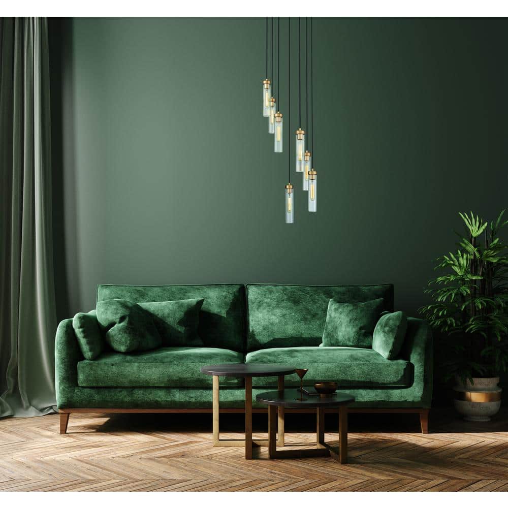 Rubbed Brass 7-Light Geometric Glass Chandelier