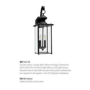 Jamestown 7 in. W 2-Light Black Outdoor Traditional Wall Lantern Sconce with Clear Beveled Glass