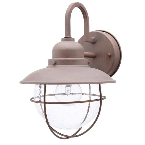 Hampton Bay 11.7 in. 1-Light Brick Patina Outdoor Cottage Wall Lantern Sconce