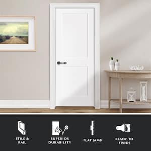 32 in. x 80 in. 2-Panel Square Shaker White Primed RH Solid Core Wood Single Prehung Interior Door with Nickel Hinges