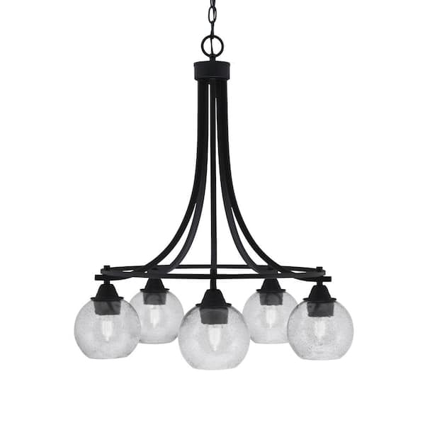 Unbranded Madison 5-Light Matte Black Round Chandelier with 5.75 in. Smoke Bubble Glass Shades, No bulbs included