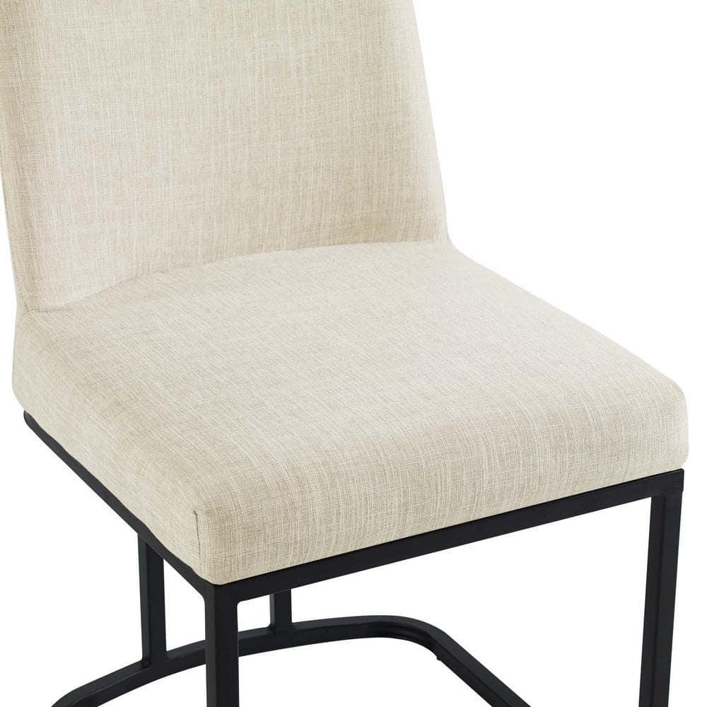Amplify Matte Black Stainless Steel Upholstered Side Chair in Cream