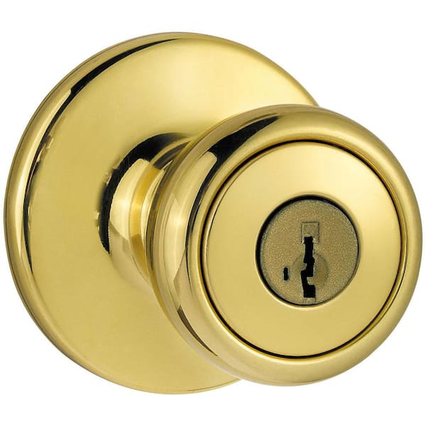 Kwikset Tylo Polished Brass Keyed Entry Door Knob Featuring SmartKey Security