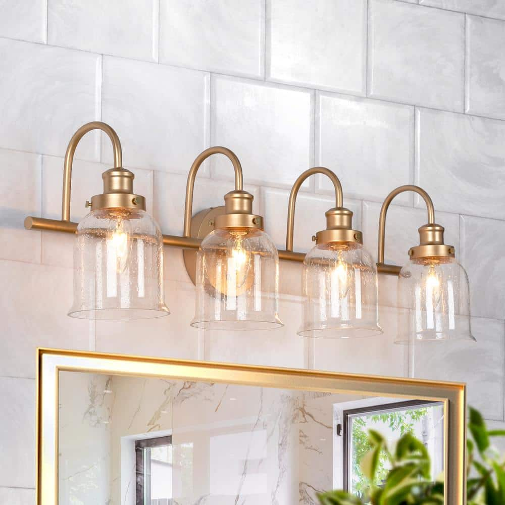 Uolfin Modern Bell Bathroom Vanity Light 28.3-in 4-Light Brass Gold ...