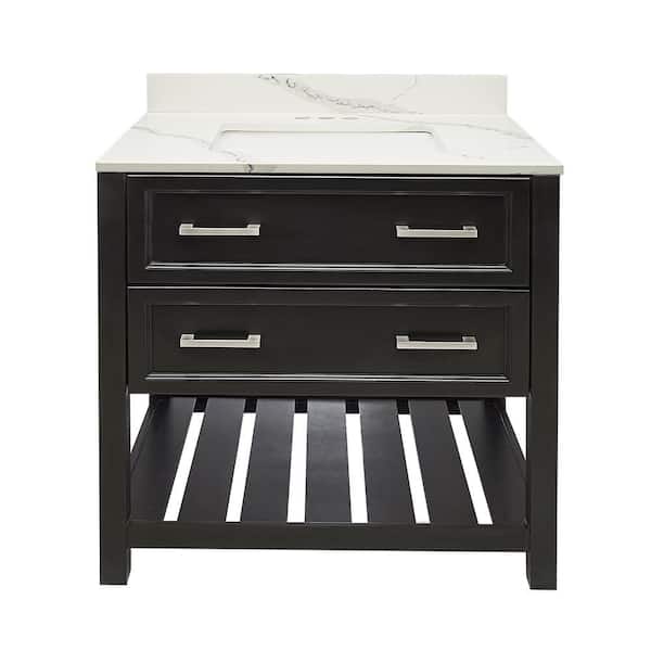 Ella Tremblant 31 in. W x 22 in. D x 36 in. H Bath Vanity in Espresso with Quartz Stone Calacatta White Top with White Basin