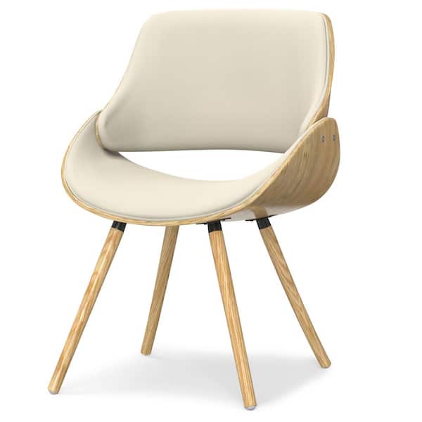 Simpli Home Malden Mid Century Modern Bentwood Dining Chair with Light Wood in Natural Polyester linen