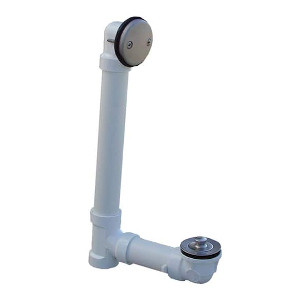 JONES STEPHENS Lift and Turn Dia White Plastic Tubular 2-Hole Bath Waste and Overflow Tub Drain Full Kit in Brushed Nickel