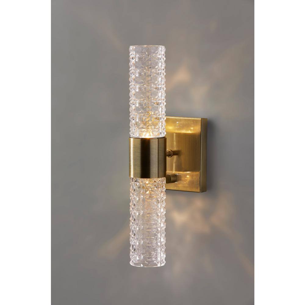 Harriet Antique Brass Dimmable LED Sconce with Textured Glass