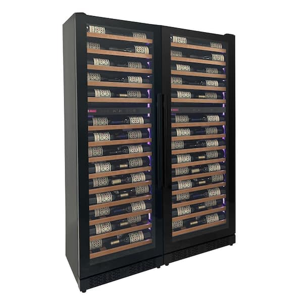 Allavino 134-Bottle 71 in. Tall Four Zone Side-by-Side Digital Wine Cellar Cooling Unit in Black with Wood Front Shelves