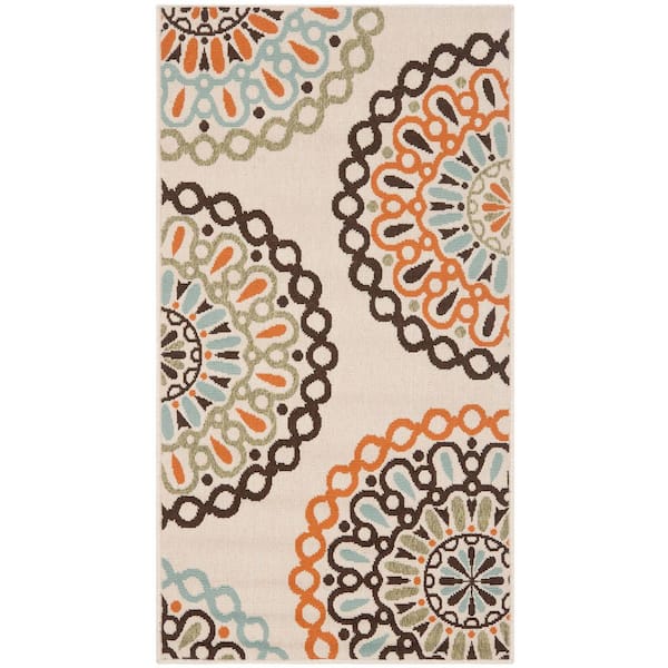 Veranda Cream/Terracotta 2 ft. x 4 ft. Geometric Floral Indoor/Outdoor Area Rug