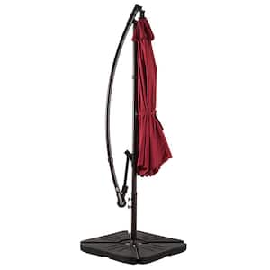 Bayshore 10 ft. Crank Lift Cantilever Hanging Offset Patio Umbrella in Red with Base Weights