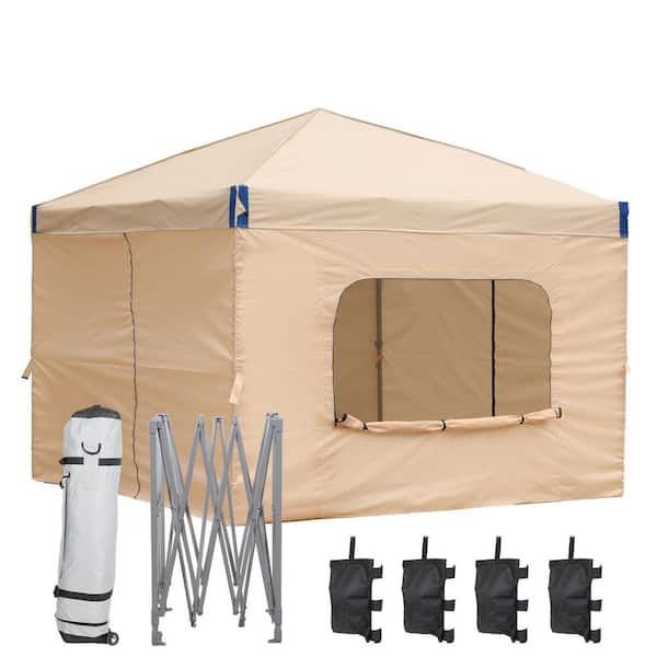 12 ft. x 12 ft. Pop Up Canopy Tent with Removable Sidewall,with Roller Bag-Brown