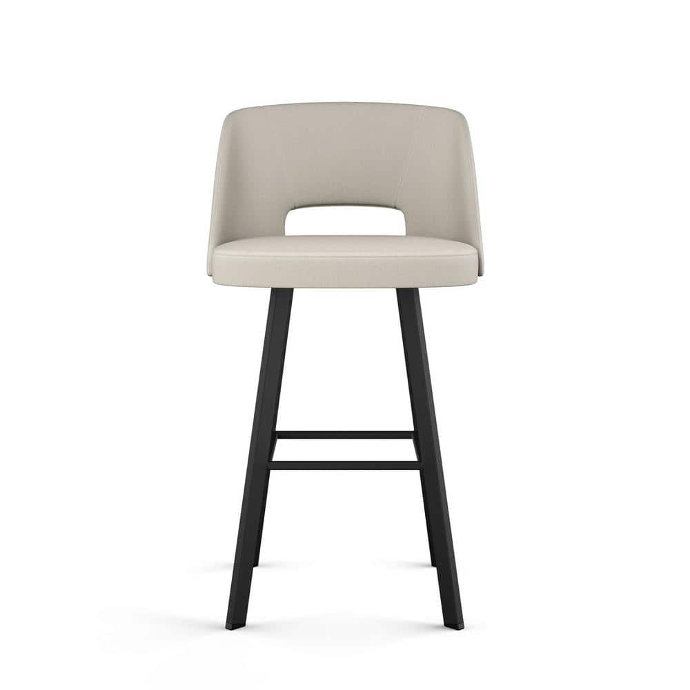 Grey-Beige Swivel Counter Stool with Black Metal Frame