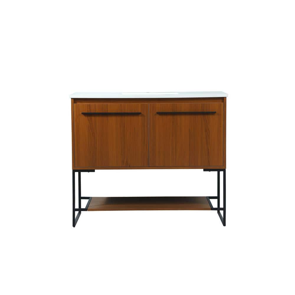 Simply Living 40 in. Single Bathroom Vanity in Teak with Quartz Vanity Top 