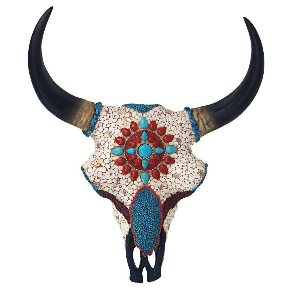 Design Toscano 16.5 in. x 13.5 in. Mystic Plains Warrior Faux Gem Encrusted  Cow Skull Large Scale Wall Sculpture JQ11189 The Home Depot