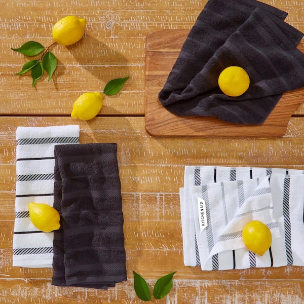 Albany Stripe Black/White 16 in. x 26 in. Cotton Kitchen Towel Set (4-Pack)
