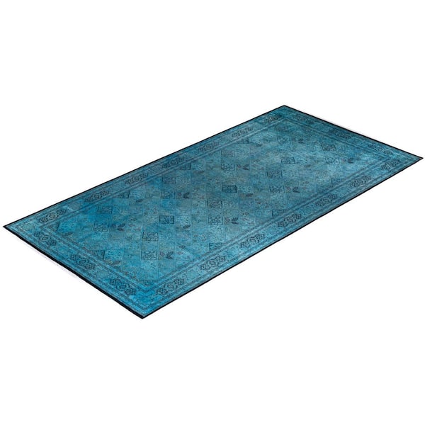 Overdyed Blue 12 ft. x 18 ft. Solid Wool Indoor Area Rug