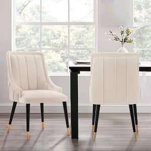 Eda Cream Modern Velvet and Faux Leather Upholstered Dining Chair