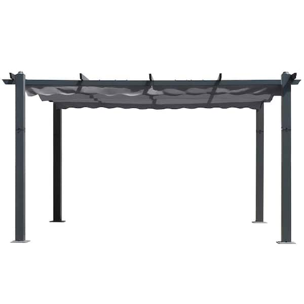 13 ft. x 10 ft. Dark Gray Aluminum Outdoor Patio Pergola with Retractable  Sun Shade Canopy Cover