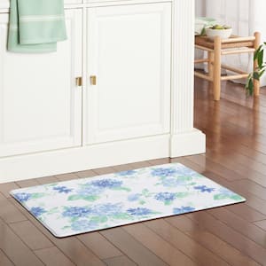 Amber Floral Daisy Stripe Blue/Purple 20 in. x 30 in. Anti Fatigue Reversible Water Resistant Kitchen Mat