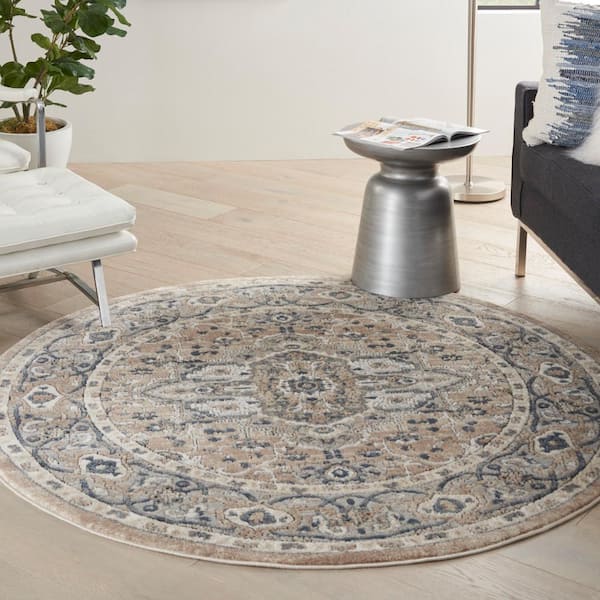 Concerto Beige/Gray Center Medallion Traditional Round Area Rug